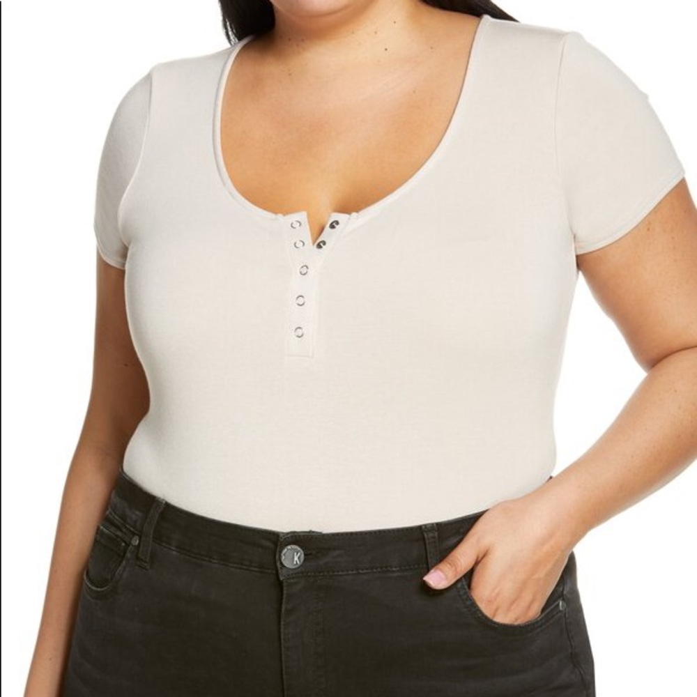 NWOT BP. Henley Bodysuit In Tan